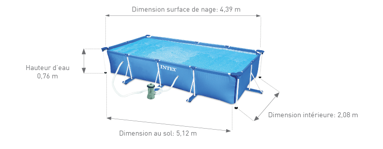 Dimensions de la piscine Intex Metal Frame junior rectangulaire 4.50 x 2.20 x 0.84 m
