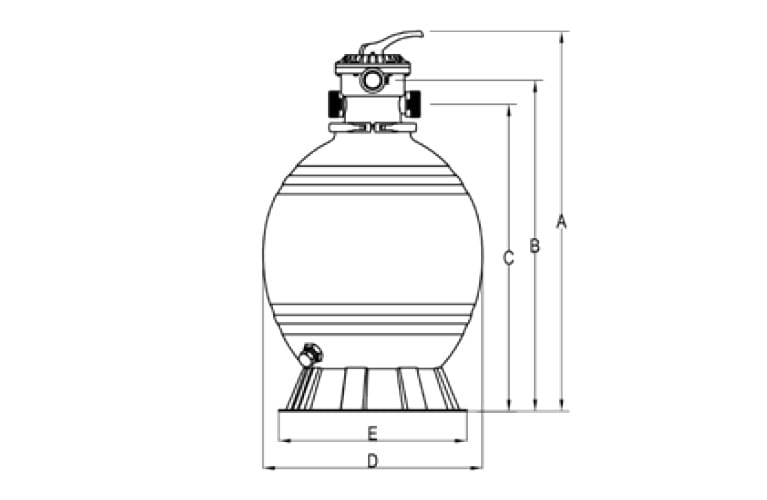 schéma dimensions filtre à sable polyéthylène top dexton