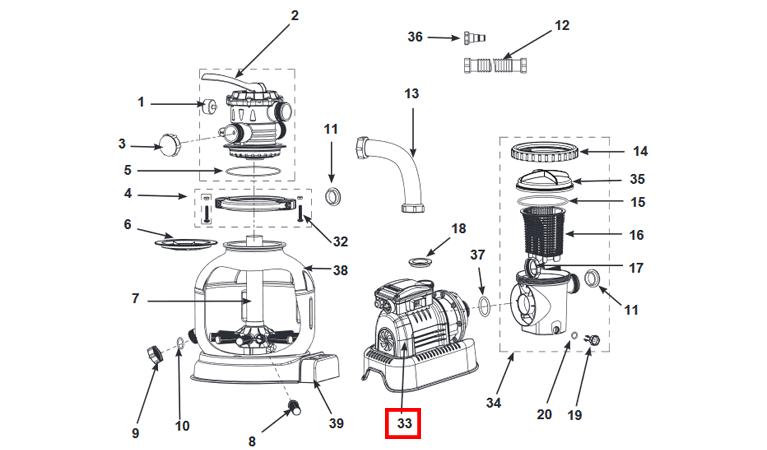 Vue éclatée du groupe de filtration 8 m3/h intex Vue éclatée du groupe de filtration 8 m3/h intex