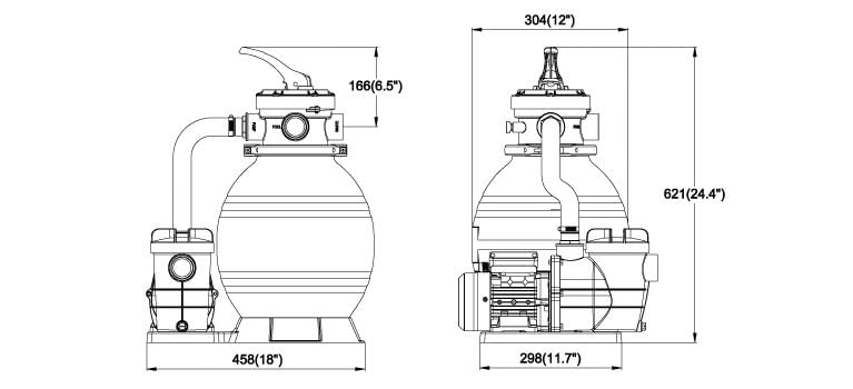 Dimensions du groupe de filtration 4 m3/h o'bya