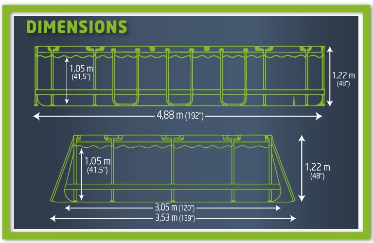 Dimensions de la piscine Yzaki 4.88 x 3.05 x 1.22 m