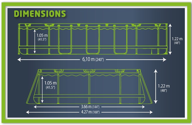 Dimensions de la piscine yzaki 6.10 x 3.66 x 1.22 m