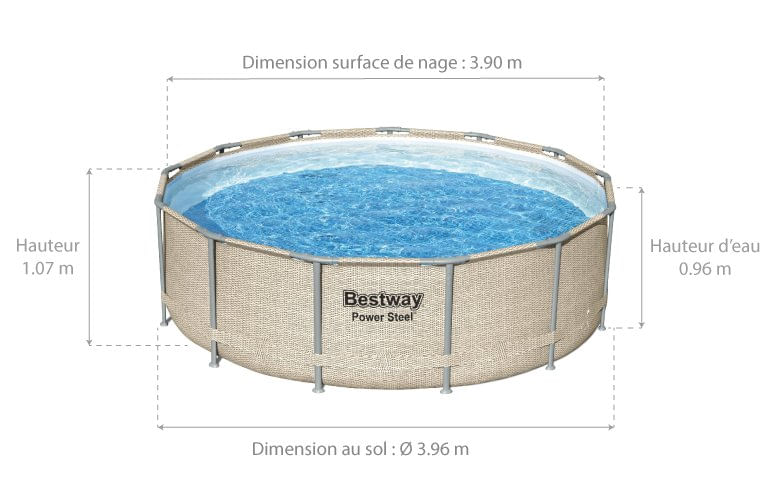 dimensions de la piscine power steel ronde ø3.96