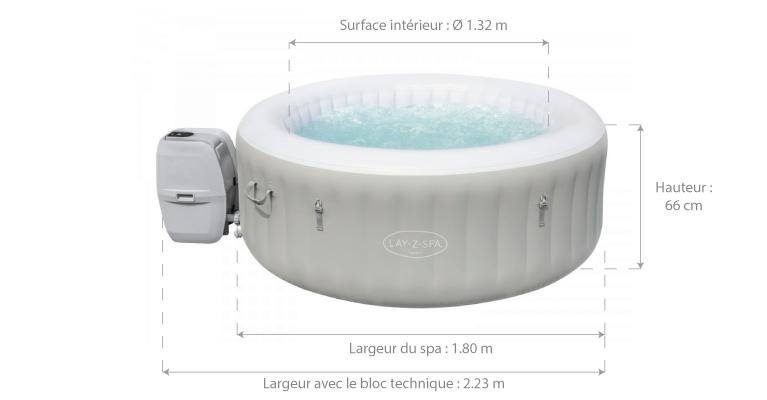 dimensions du spa gonflabl bestway laz-z-spa tahiti