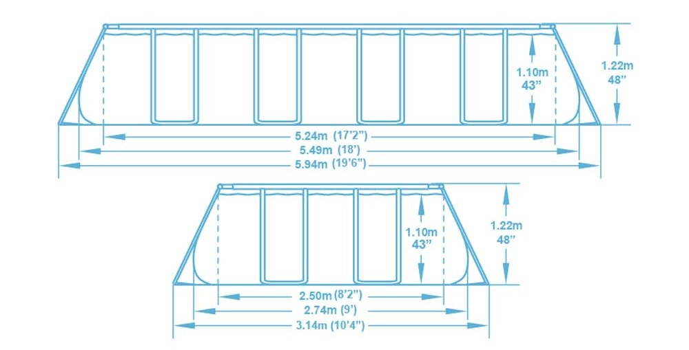 Dimensions de la piscine tubulaire 5.49 x 2.74 x 1.22 m