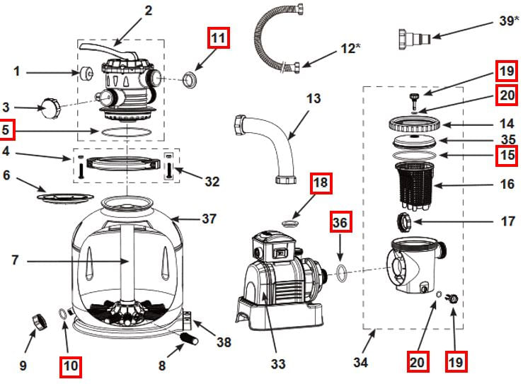 Vue éclatée du filtre à sable Intex