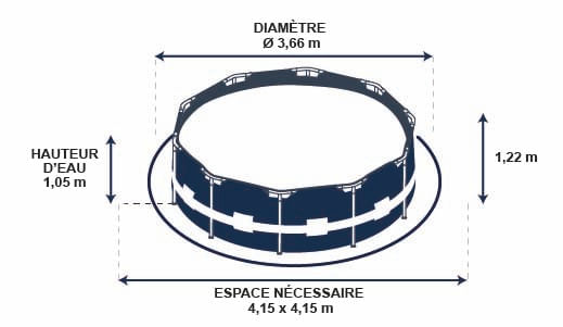 Dimensions de la piscine tubulaire O'BYA 3.66 x 1.22 m