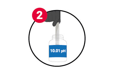 Tremper la sonde quelques secondes dans le pH 10